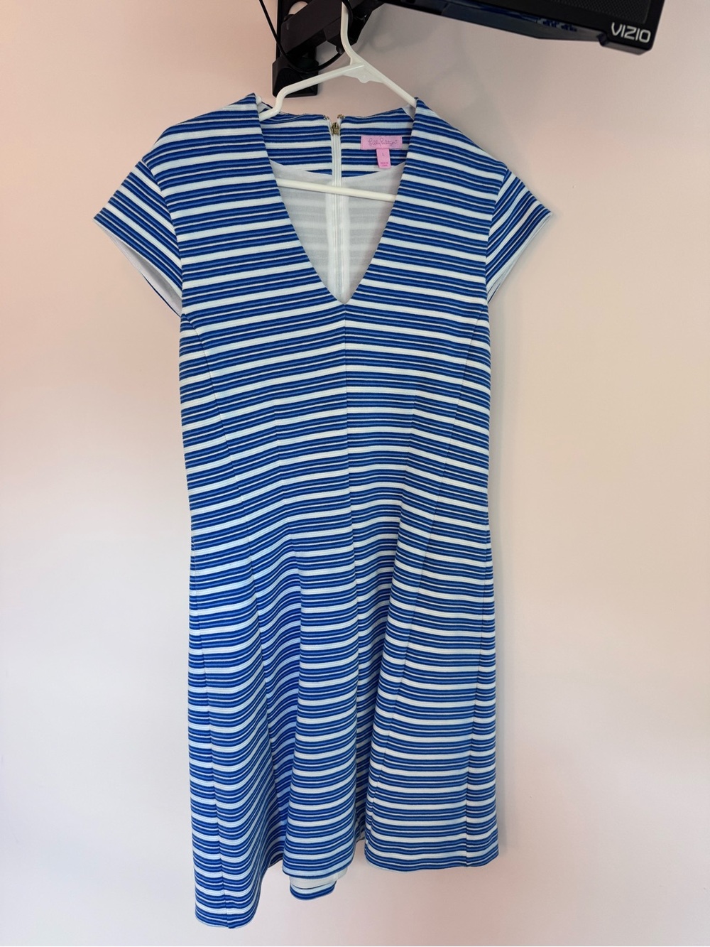 Lilly Pulitzer Blue & White Striped V-Neck Mini Dress